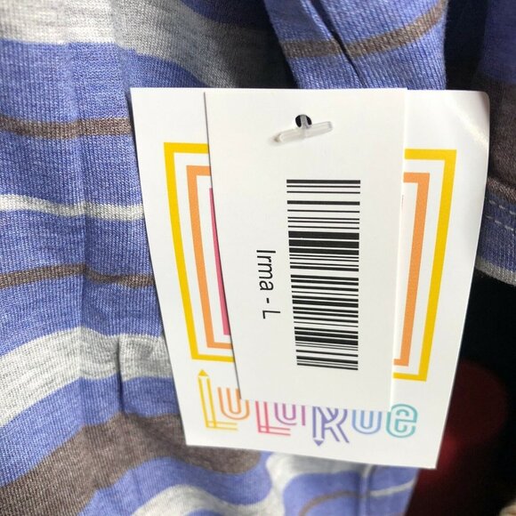 LuLaRoe RETIRED Irma Women's Large Gray Blue Stripes Mid-length Sleeves NWT - Picture 5 of 10